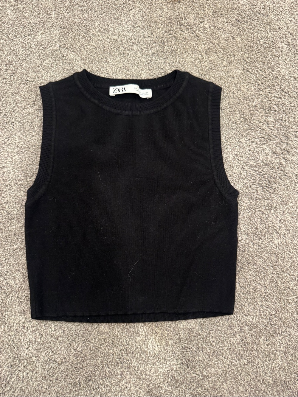 Zara Knit Sleeveless Cropped Sweater Tank | Black | Size Small